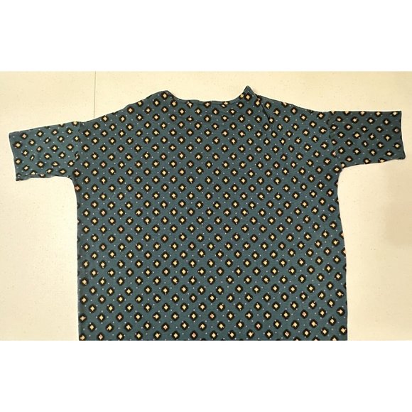 LuLaRoe Geometric Floral Pattern Oversized T-Shirt Teal Diamond Print Stretch M - Picture 3 of 7